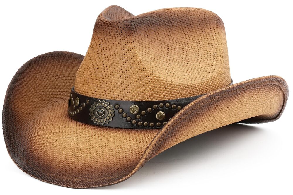 7074 Adult Sun Straw Cowgirl Western Cowboy Hat Colored Brown